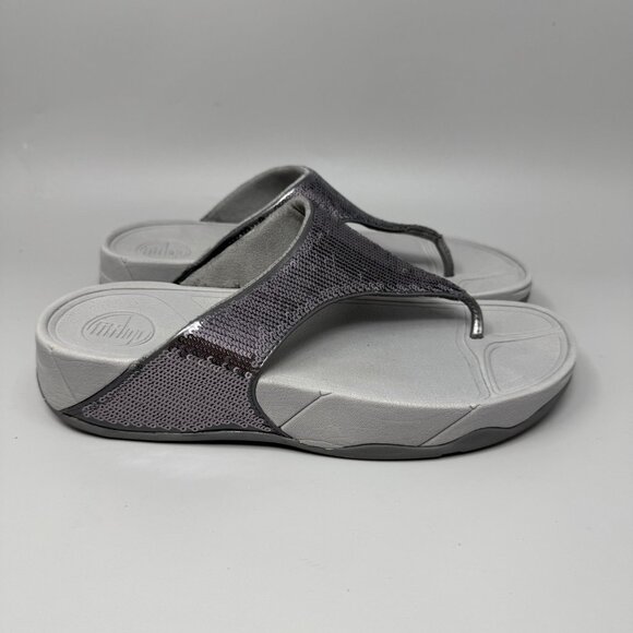 Fitflop Women's Electra Classic Thong Pewter Sequin Flipflop Size 8 Silver - Picture 1 of 8